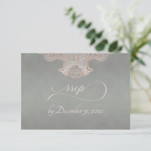 Monogramm, Band & Spitze - Salbei RSVP Karte