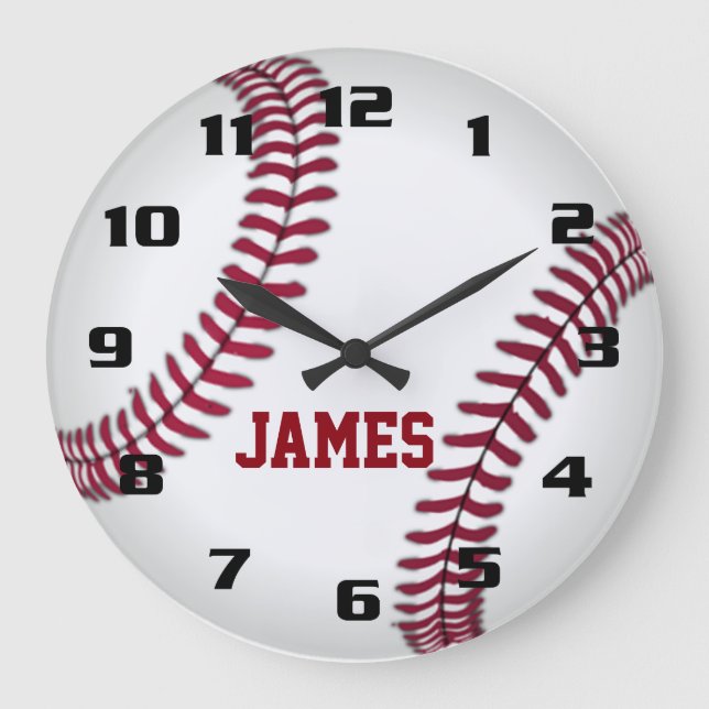 Monogramm Baseball Große Wanduhr (Vorderseite)
