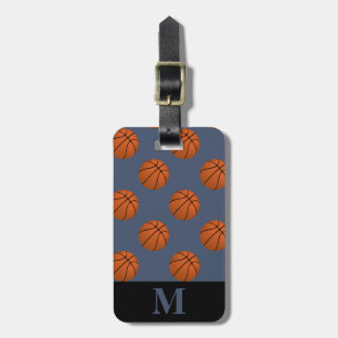 Monogramm-Basketbälle Braun, Blue Jeans Gepäckanhänger