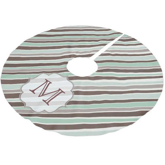 Monogramm-Baumkronen mit mehreren Streifen Polyester Weihnachtsbaumdecke (Schrägansicht)
