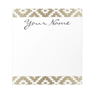 Monogramm Beige Aztec-Stammes-Ikat-Diamantmuster Notizblock