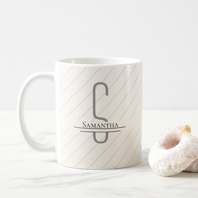 Monogramm Beige Graue Bezeichnung Kaffeetasse (Mit Donut)