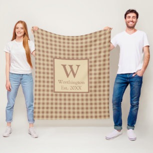 Monogramm Beige Rost Büffel Karo Rustikal Landhaus Fleecedecke