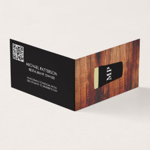 Monogramm   Bierglas   Hintergrund Holz   QR-Code Visitenkarten
