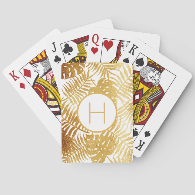 Monogramm Blätter aus weißer Palme Spielkarten (Rückseite)