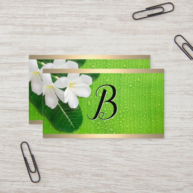 Monogramm | BLÄTTER BLUME Visitenkarte (Vorderseite/Rückseite Beispiel)