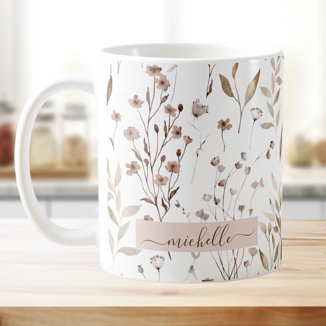 Monogramm Blätter für delikate braune Wildblumen Kaffeetasse (In situ)
