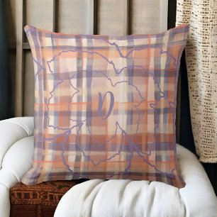 Monogramm Blätter tartan fallen beige orange lila Kissen