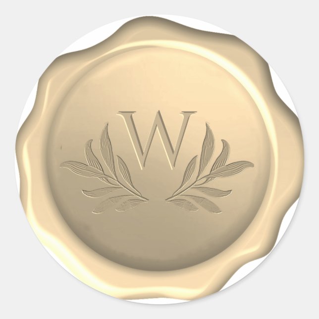 Monogramm Blätter Wachs Siegel Foliage Golden Stic Runder Aufkleber (Vorderseite)