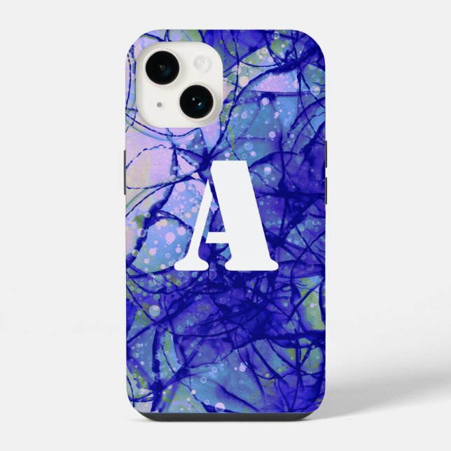 Monogramm Blau Abstrakt Kunst Cool iPhone Hülle (Rückseite)