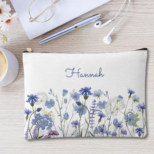 Monogramm Blau Aquarell Wildblumen Floral Zubehörtasche