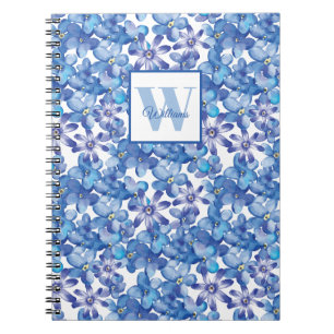 Monogramm Blau Blumenmuster Notizblock