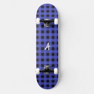 Monogramm Blau Buffalo Karo Rustikales Muster Skateboard