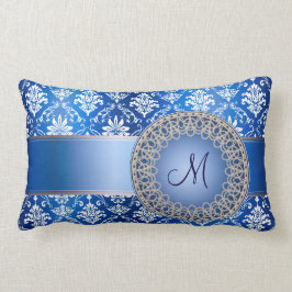 Monogramm-Blau-Damast Lendenkissen