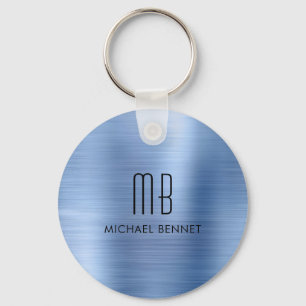 Monogramm Blau Faux gebürstetes Metall  Schlüsselanhänger