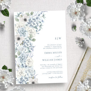 Monogramm Blau Florale Hochzeit Einladung