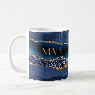 Monogramm Blau Gold Glitter Achat Marmor Trend  Kaffeetasse