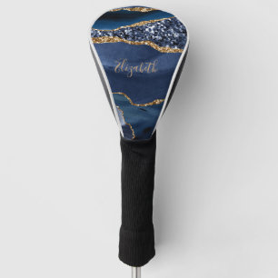 Monogramm Blau Gold Glitter Achat Trend Marble Golf Headcover
