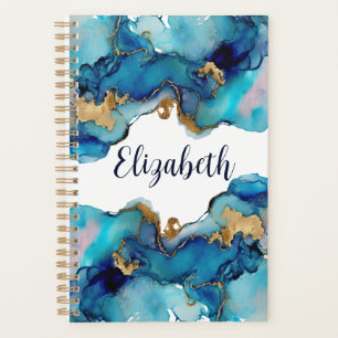 Monogramm Blau Gold Wasch Wasserfarbe Abstract Planer