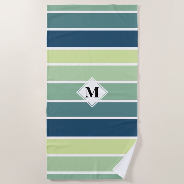 Monogramm blau, grün und weiß gestrichen strandtuch (Vorderseite)