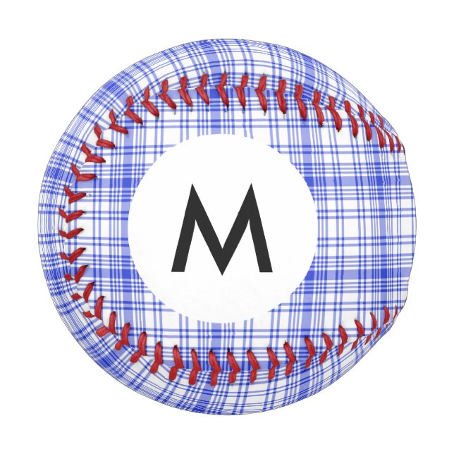 Monogramm Blau Kariert 2 Baseball (Vorderseite Links)