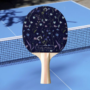 Monogramm Blau Lila Hübsche Wildblumen Floral Tischtennis Schläger