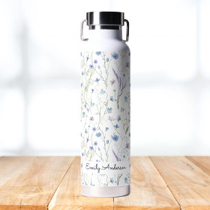 Monogramm Blau Lila Hübsche Wildblumen Floral Trinkflasche