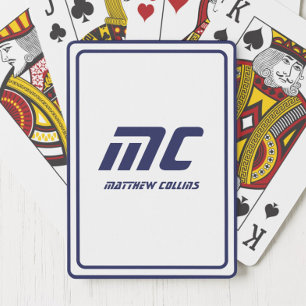 Monogramm Blau Minimalistischer Name Moderner Text Spielkarten