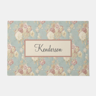 Monogramm Blau Rosa Weiß Floral Cottage Core  Fußmatte