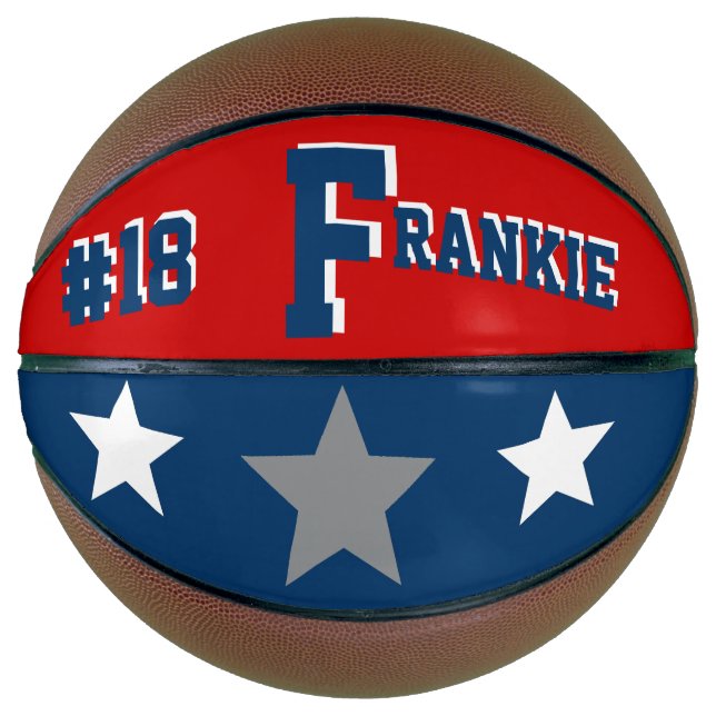 Monogramm Blau, Rot und Grau Basketball (Vorderseite)