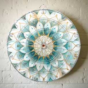 Monogramm Blau Türkis Gold Blumenmandala Dartscheibe