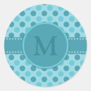 Monogramm Blau Türkis Punkte Runder Aufkleber