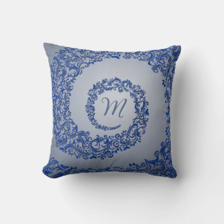 Monogramm Blau und Grau Kissen