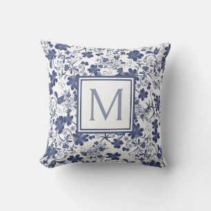 Monogramm Blau und Grau Kissen