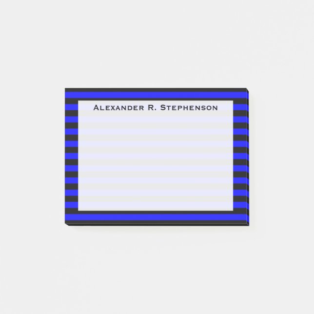 Monogramm Blau und Schwarzer Streifen Post-it Klebezettel (Vorderseite)