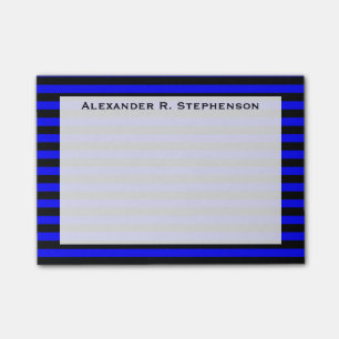 Monogramm Blau und Schwarzer Streifen Post-it Klebezettel