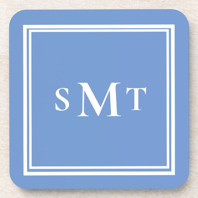 Monogramm Blau und Weiß mit drei Buchstaben Getränkeuntersetzer (Vorderseite)