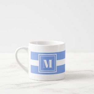 Monogramm Blau und Weiß Streifen Espressotasse