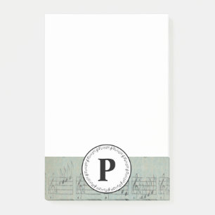 Monogramm Blau Vintage Notenblatt Musiker Post-it Klebezettel