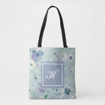 Monogramm Blau-Violett Aquarell Blumenmuster