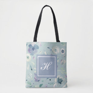 Monogramm Blau-Violett Aquarell Blumenmuster