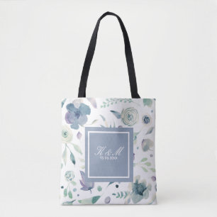 Monogramm Blau-Violett Aquarell Blumenmuster