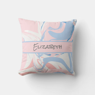 Monogramm Blau Weiß Rosa Marmor Wirbel Kissen