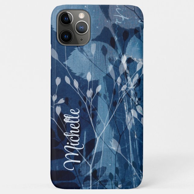 Monogramm Blau-weiße botanische Wasserfarbe Case-Mate iPhone Hülle (Rückseite)