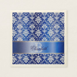 Monogramm Blau-Weiße Damaske Serviette