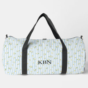 Monogramm Blau Weiße Streifen Zitronen Mittelmeer Duffle Bag