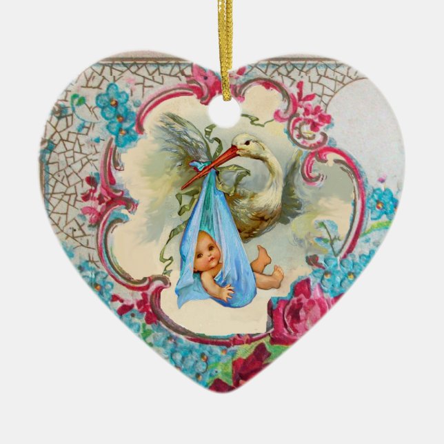 MONOGRAMM BlauAquamarine der STORCH-BABY-DUSCHEN-2 Keramikornament (Vorne)