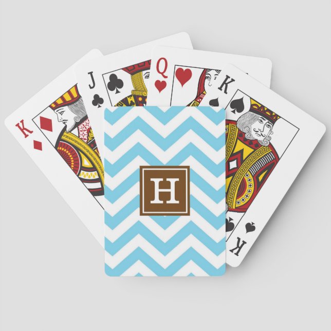 Monogramm Blaue Chevron Spielkarten (Rückseite)