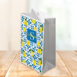 Monogramm Blaue Fliesen Französisches Landhausstil Kleine Geschenktüte