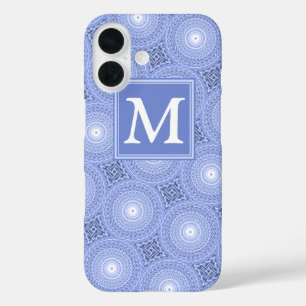 Monogramm blaue Kreise Muster iPhone 16 Hülle